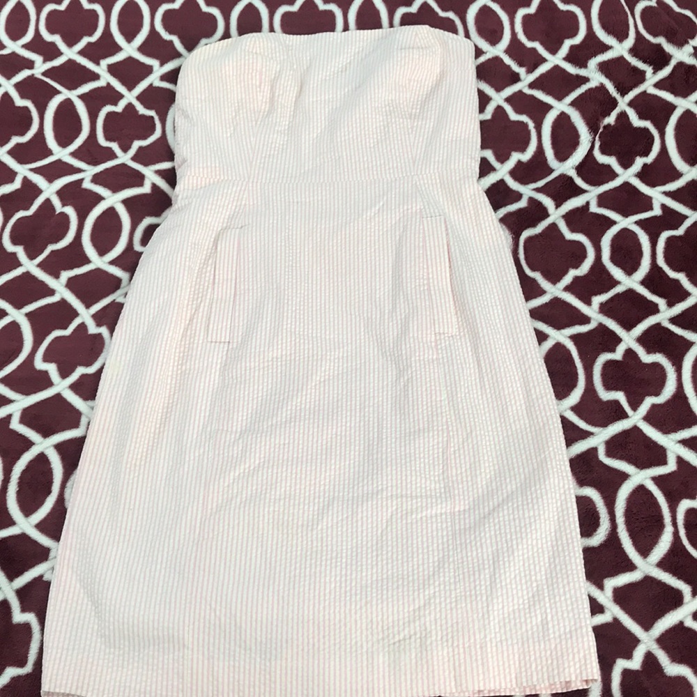 J Crew Strapless Pink and White Dress